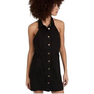 Free People Sami Black Collared Halter Button Front Mini Dress